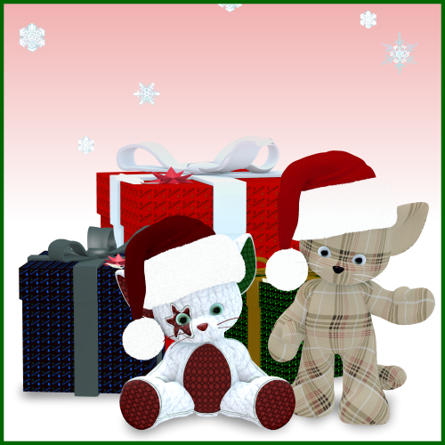 stuffed animals with santa hats and gifts image
